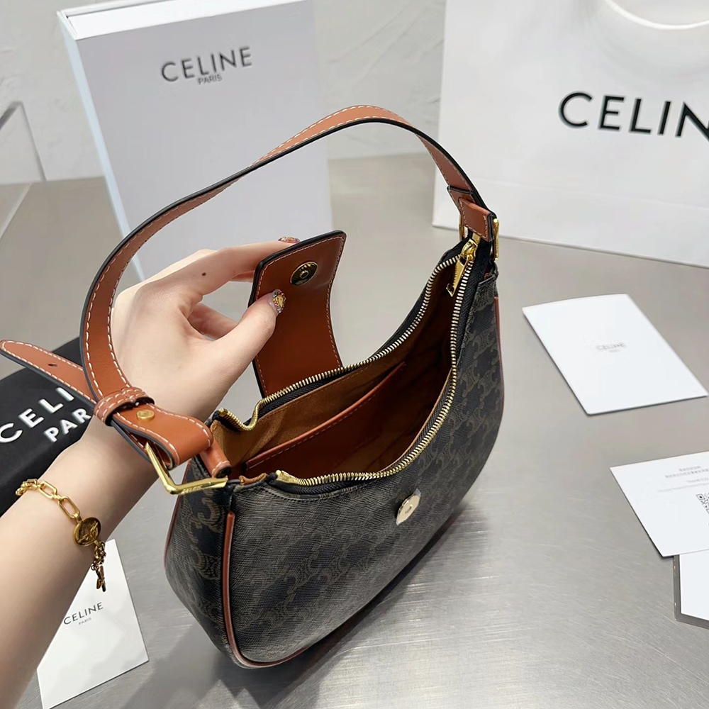 Celine Medium Ava Triomphe Handbag  Canvas Calfskin