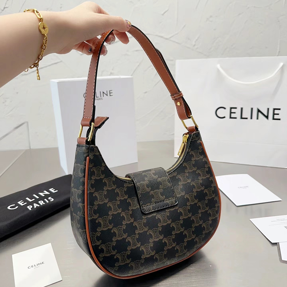 Celine Medium Ava Triomphe Handbag  Canvas Calfskin