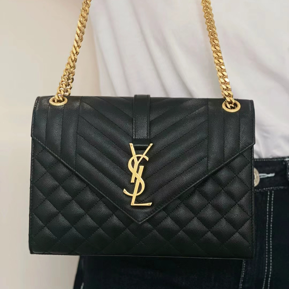 YSL Envelope Medium Black Gold  Shoulderbag